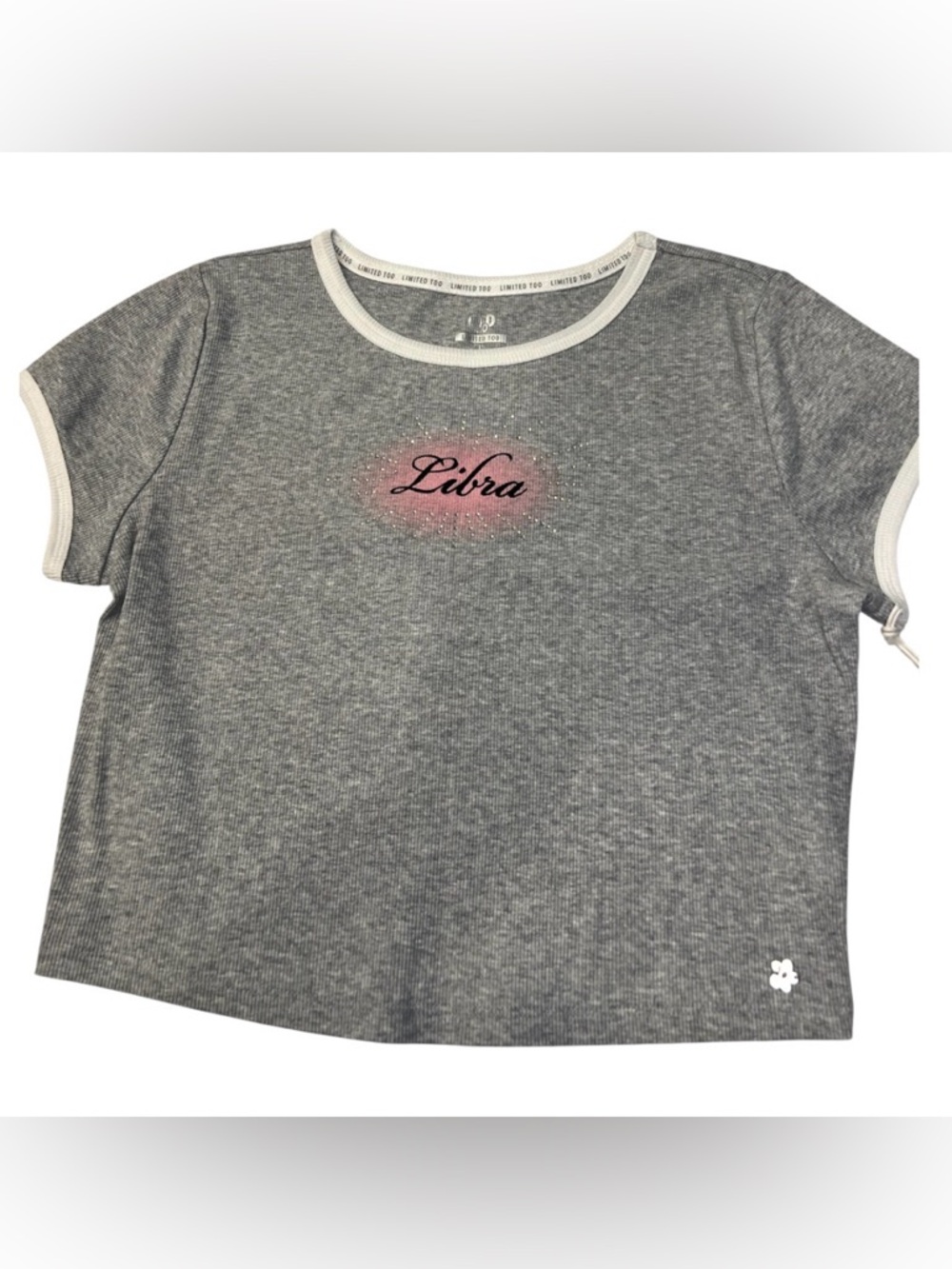Limited Too Gray Crop Top with Pink 'Libra' Graphic NWT